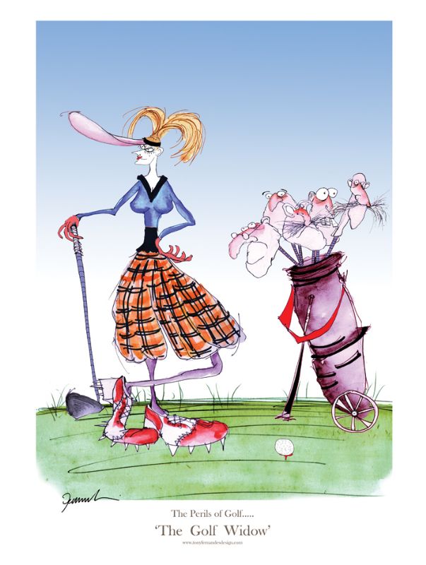 The Golf Widow by Tony Fernandes - golf cartoon signed print